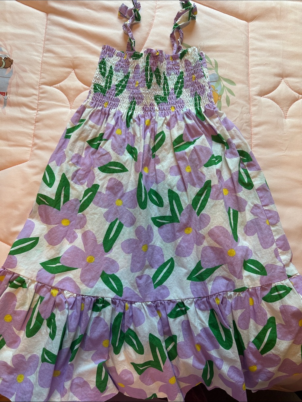 Bisby Lilac Floral Sundress with Green Leaves